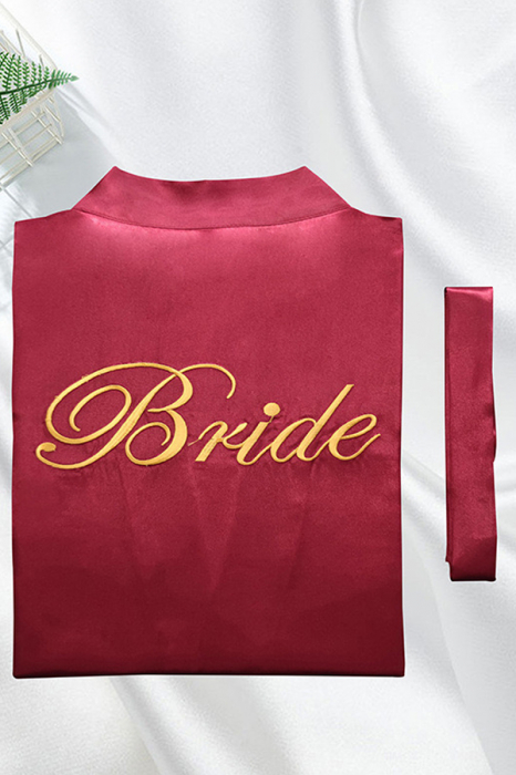 Halat din satin fin cu puf pentru mireasa, inscriptionat ' Bride ' SUSU-010visiniu [3]