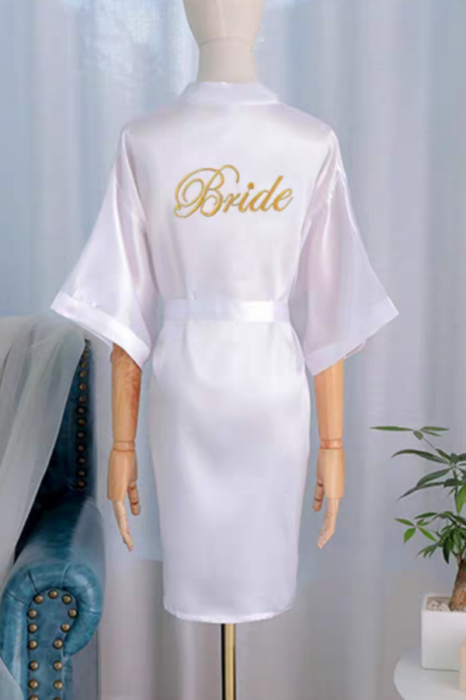 Halat din satin fin pentru mireasa, inscriptionat ' Bride ' SUSU-009alb [3]