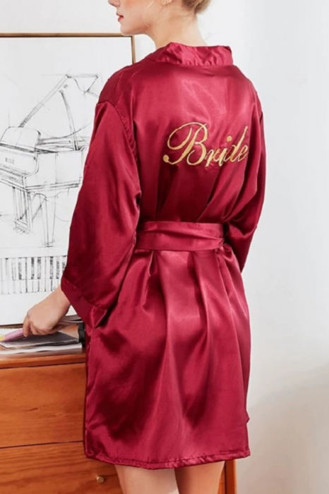 Halat din satin fin pentru mireasa, inscriptionat ' Bride ' SUSU-009visiniu [6]