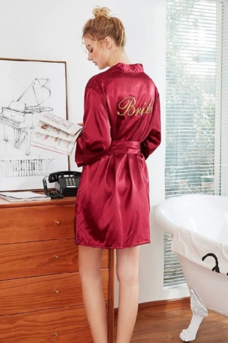Halat din satin fin pentru mireasa, inscriptionat ' Bride ' SUSU-009visiniu [5]