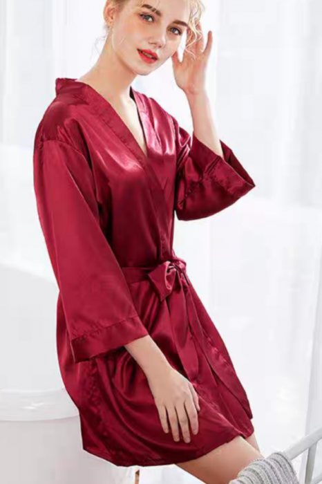 Halat din satin fin pentru mireasa, inscriptionat ' Bride ' SUSU-009visiniu [7]