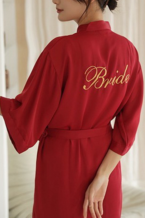 Halat din satin fin pentru mireasa, inscriptionat ' Bride ' SUSU-009visiniu [8]
