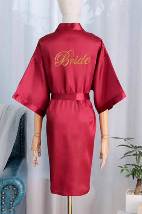 Halat din satin fin pentru mireasa, inscriptionat ' Bride ' SUSU-009visiniu [4]