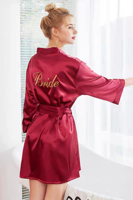 Halat din satin fin pentru mireasa, inscriptionat ' Bride ' SUSU-009visiniu [2]