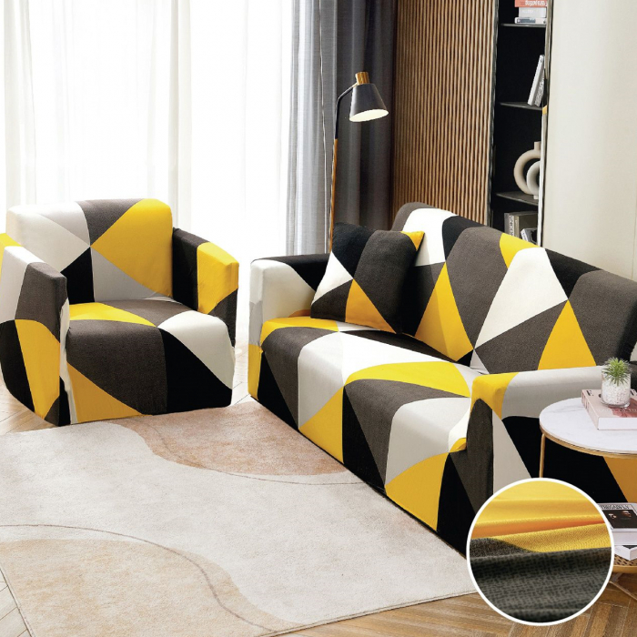 Husa canapea din bumbac elastic pentru 3 persoane JHS02-3 Galben [2]
