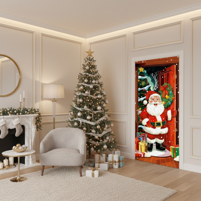 Husa decorativa pentru usa, cu elastic, model Craciun 100 x 220 cm 6220-2539 [7]
