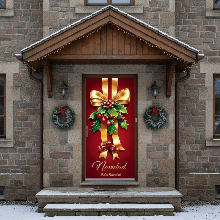 Husa decorativa pentru usa, cu elastic, model Craciun 100 x 220 cm 6220-2541 [3]