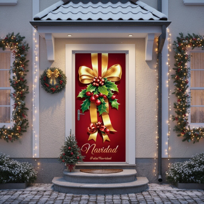 Husa decorativa pentru usa, cu elastic, model Craciun 100 x 220 cm 6220-2541 [1]