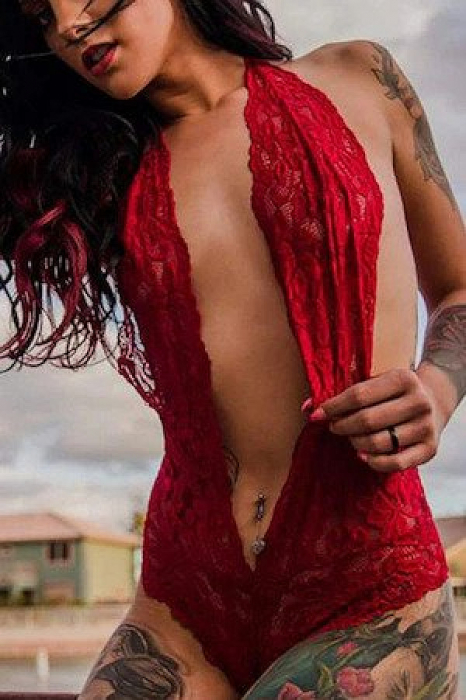 Body sexy din dantela CS3002rosu [2]