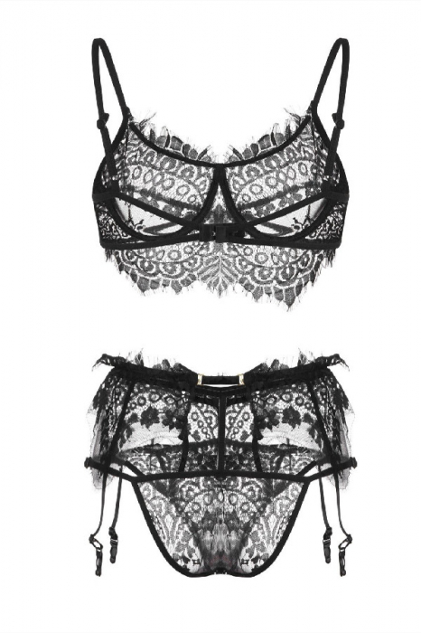 Set lenjerie erotica, sutien, chiloti reglabili si portjartier YX595negru [3]