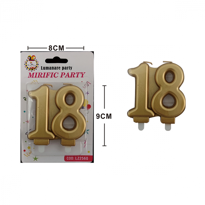 Set 2 lumanari aniversare pentru tort cifra ' 18 ' 9 x 8 cm LZ2560 [2]