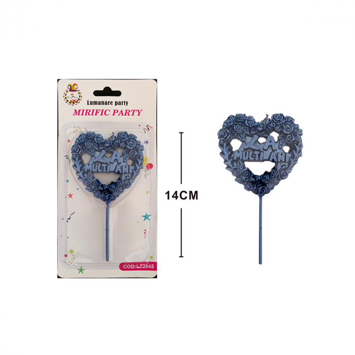 Lumanare aniversara pentru tort forma inima ' La multi ani ' 13 cm LZ2645 [2]
