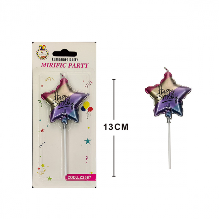 Lumanare aniversara pentru tort forma stea ' Happy Birthday ' 13 cm LZ2597 [2]