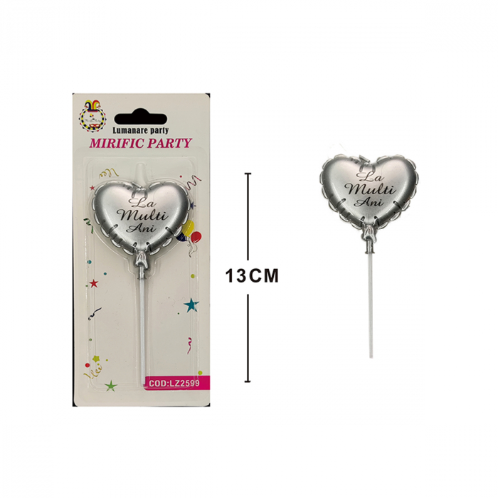 Lumanare aniversara pentru tort forma inima ' La Multi Ani ' 13 cm LZ2599 [2]