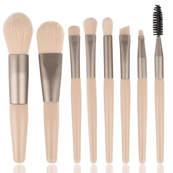 Mini set portabil cu 8 pensule machiaj si husa SL-21031roz deschis [2]