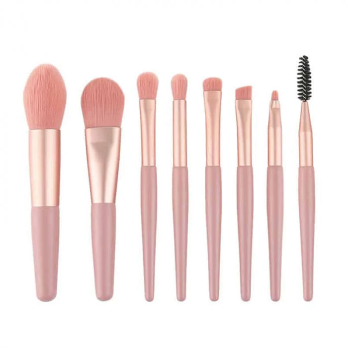 Mini set portabil cu 8 pensule machiaj si husa SL-21031roz inchis [2]