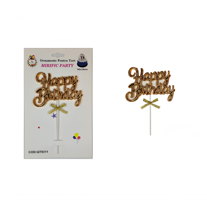 Decoratiune pentru tort ' Happy Birthday ' 19.5 x 12 cm QT9311 [2]