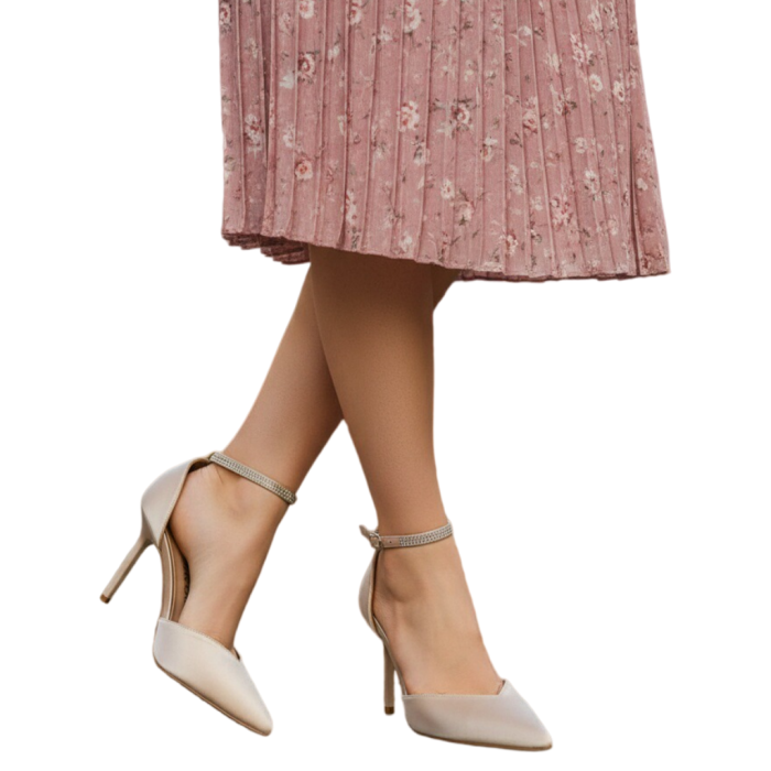 Pantofi cu aspect satin si toc stiletto K-20bej [2]