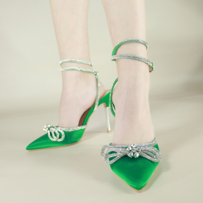Pantofi decupati cu aspect satin si toc stiletto K-26verde [5]