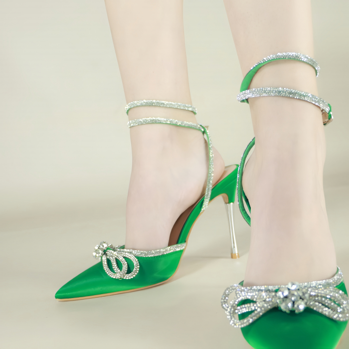 Pantofi decupati cu aspect satin si toc stiletto K-26verde [3]