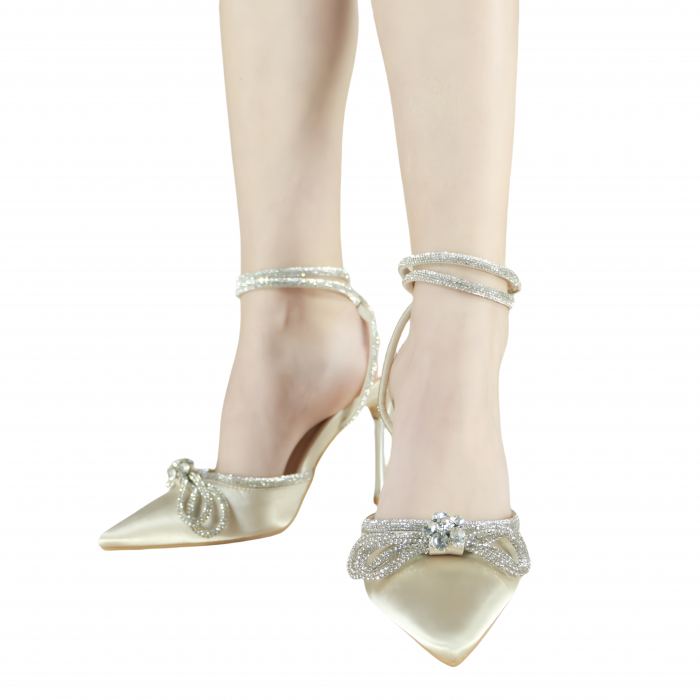Pantofi decupati cu aspect satin si toc stiletto K-26bej [5]