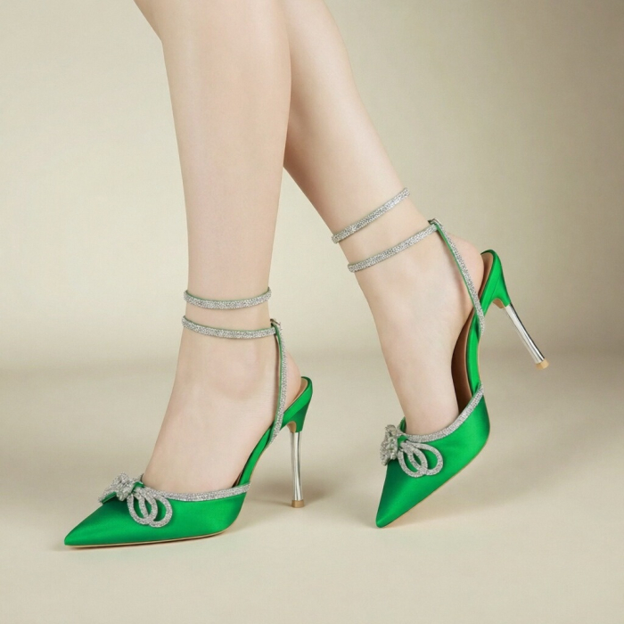 Pantofi decupati cu aspect satin si toc stiletto K-26verde [3]