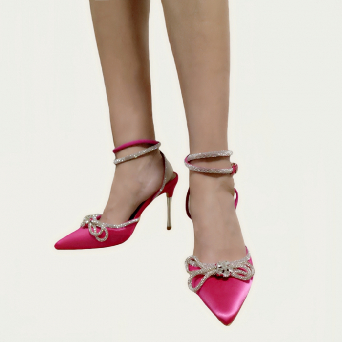Pantofi decupati cu aspect satin si toc stiletto K-26fucsia [4]