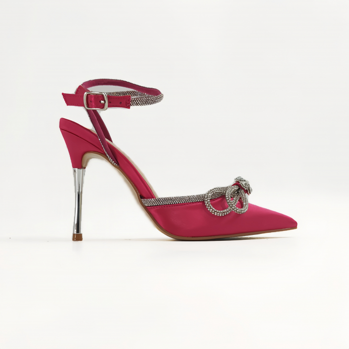 Pantofi decupati cu aspect satin si toc stiletto K-26fucsia [2]