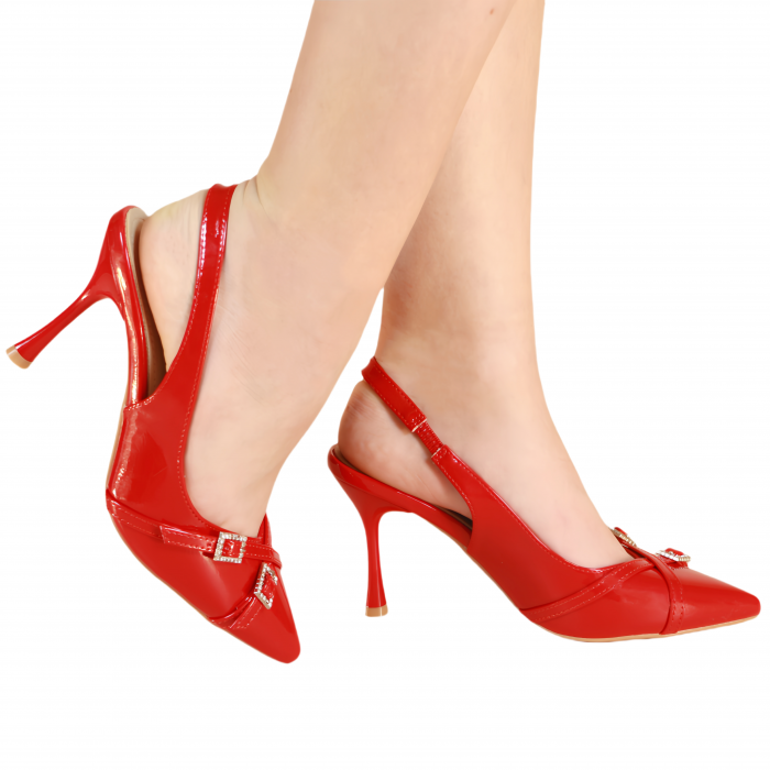 Pantofi decupati cu toc stiletto 683rosu [1]