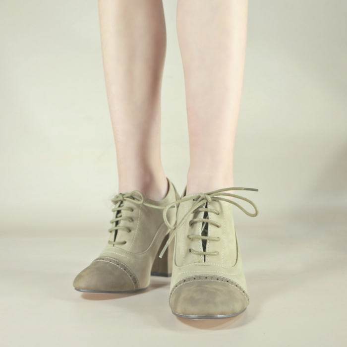 Pantofi vintage cu siret si toc gros 5860Abej [2]