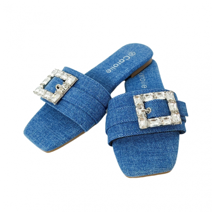 Papuci cu aplicatii cristale decorative F23albastru denim [7]