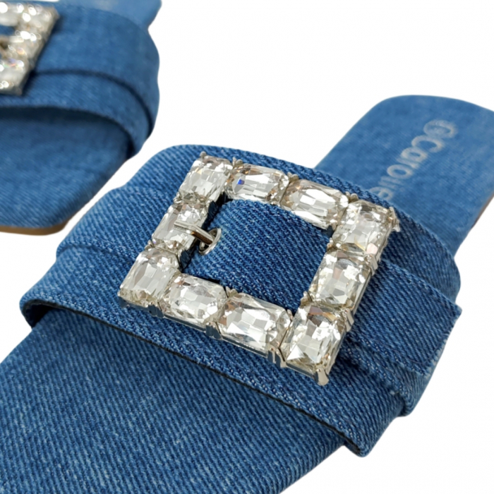Papuci cu aplicatii cristale decorative F23albastru denim [5]
