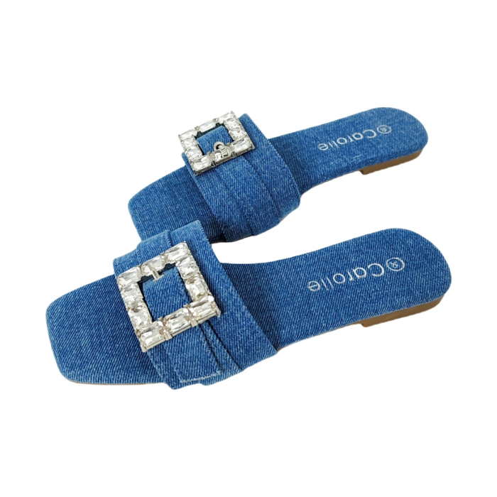 Papuci cu aplicatii cristale decorative F23albastru denim [10]