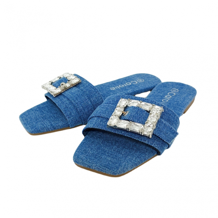 Papuci cu aplicatii cristale decorative F23albastru denim [12]