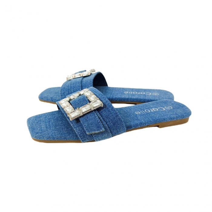 Papuci cu aplicatii cristale decorative F23albastru denim [13]