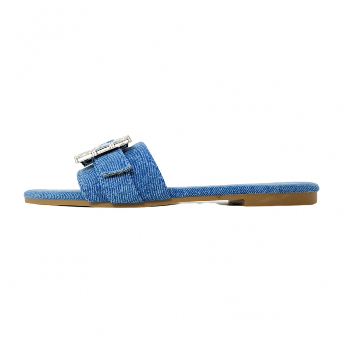 Papuci cu aplicatii cristale decorative F23albastru denim [3]