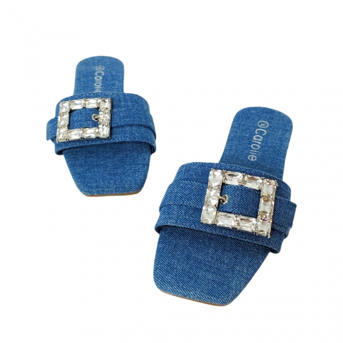 Papuci cu aplicatii cristale decorative F23albastru denim [8]