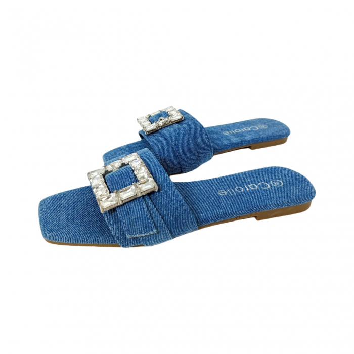 Papuci cu aplicatii cristale decorative F23albastru denim [11]