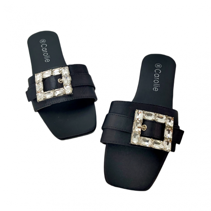 Papuci cu aplicatii cristale decorative F25negru [5]