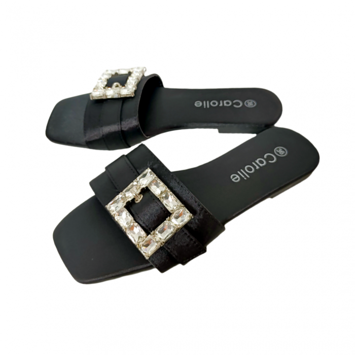 Papuci cu aplicatii cristale decorative F25negru [3]