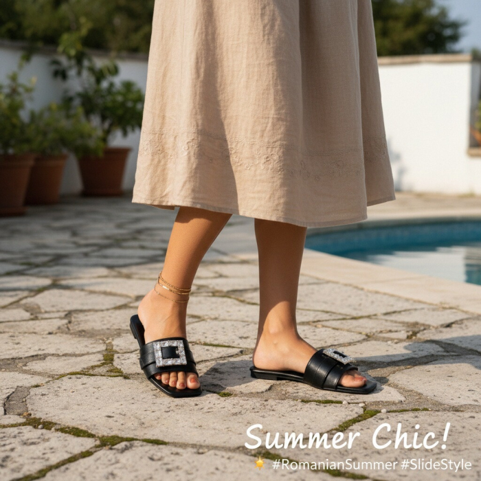 Papuci cu aplicatii cristale decorative F23negru [3]