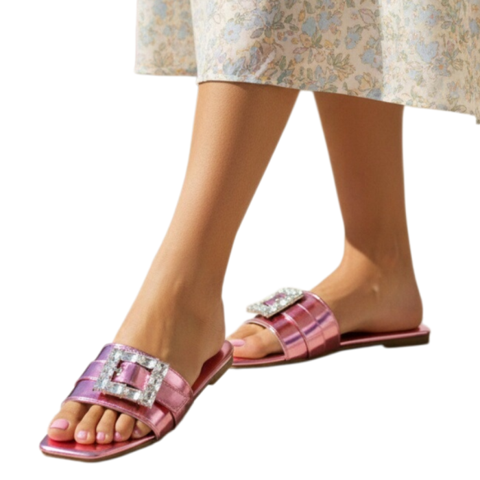 Papuci cu aplicatii cristale decorative F23roz [9]