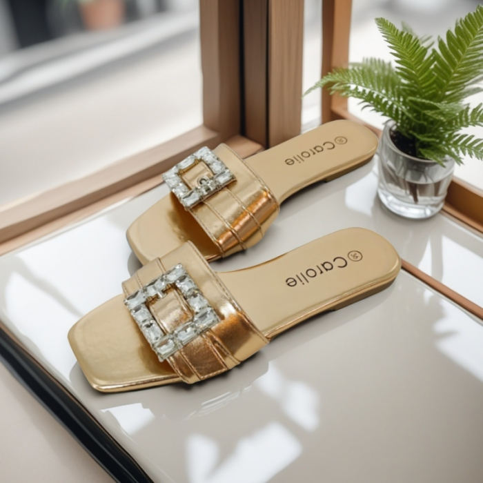 Papuci cu aplicatii cristale decorative F23sampanie [7]