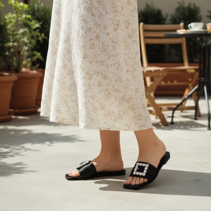 Papuci cu aplicatii cristale decorative F25negru [3]