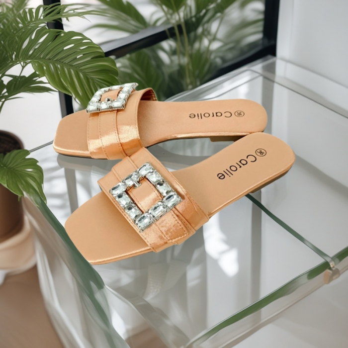 Papuci cu aplicatii cristale decorative F25sampanie [4]