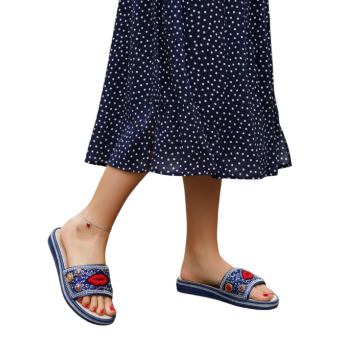 Papuci cu aplicatii decorative 895bleumarin [2]