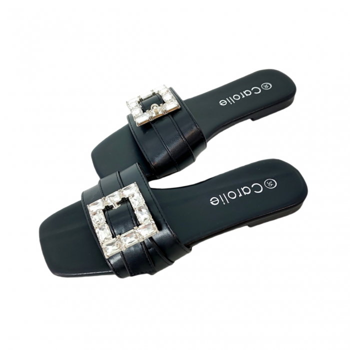 Papuci cu aplicatii cristale decorative F23negru [10]