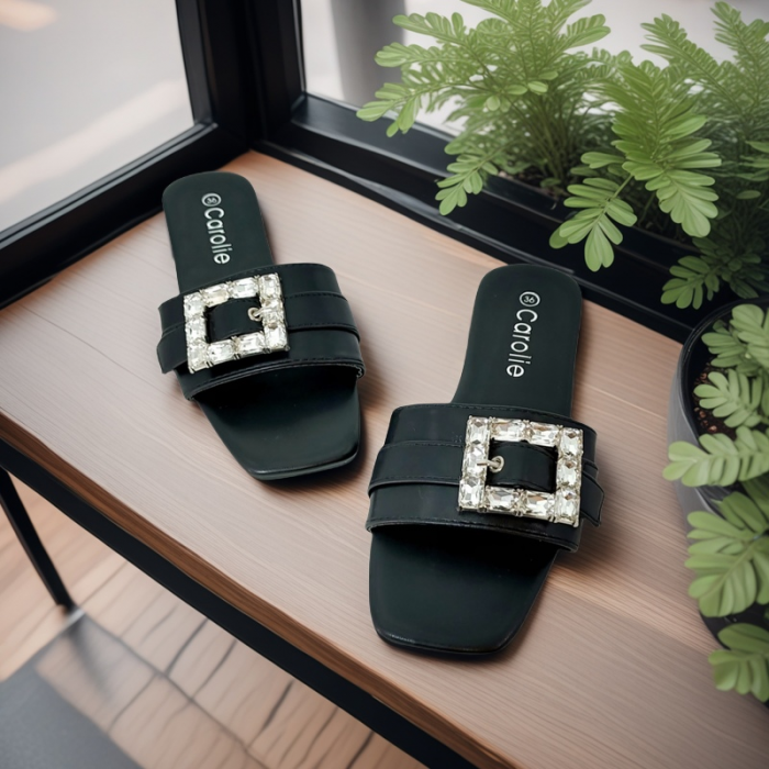 Papuci cu aplicatii cristale decorative F23negru [3]
