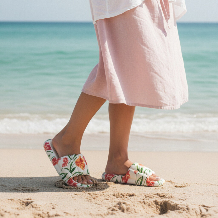 Papuci cu motiv floral H676alb [4]