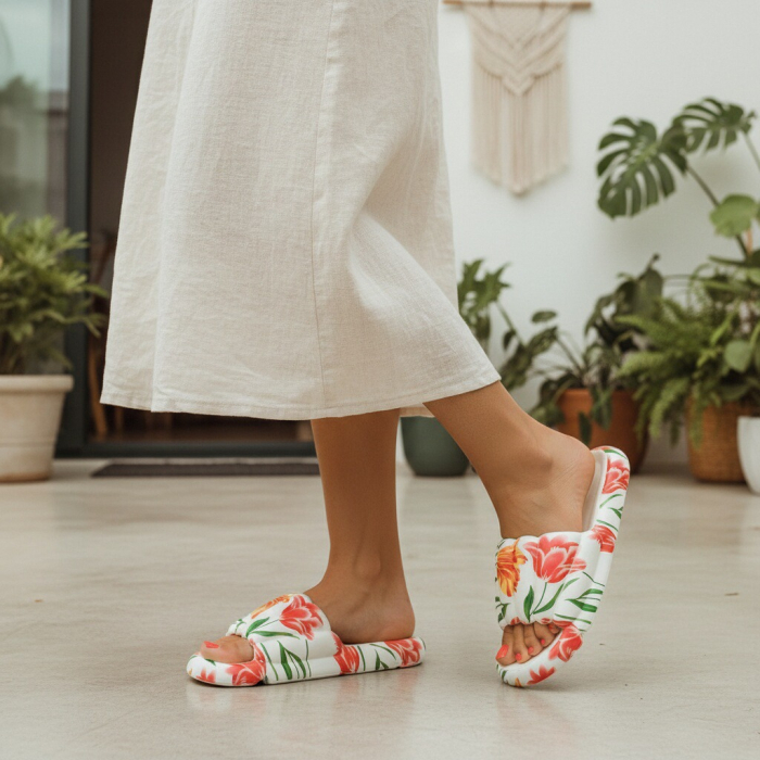 Papuci cu motiv floral H676alb [3]